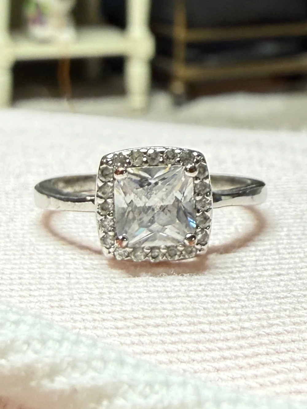 Princess Cut Halo Ring with Accent Stones